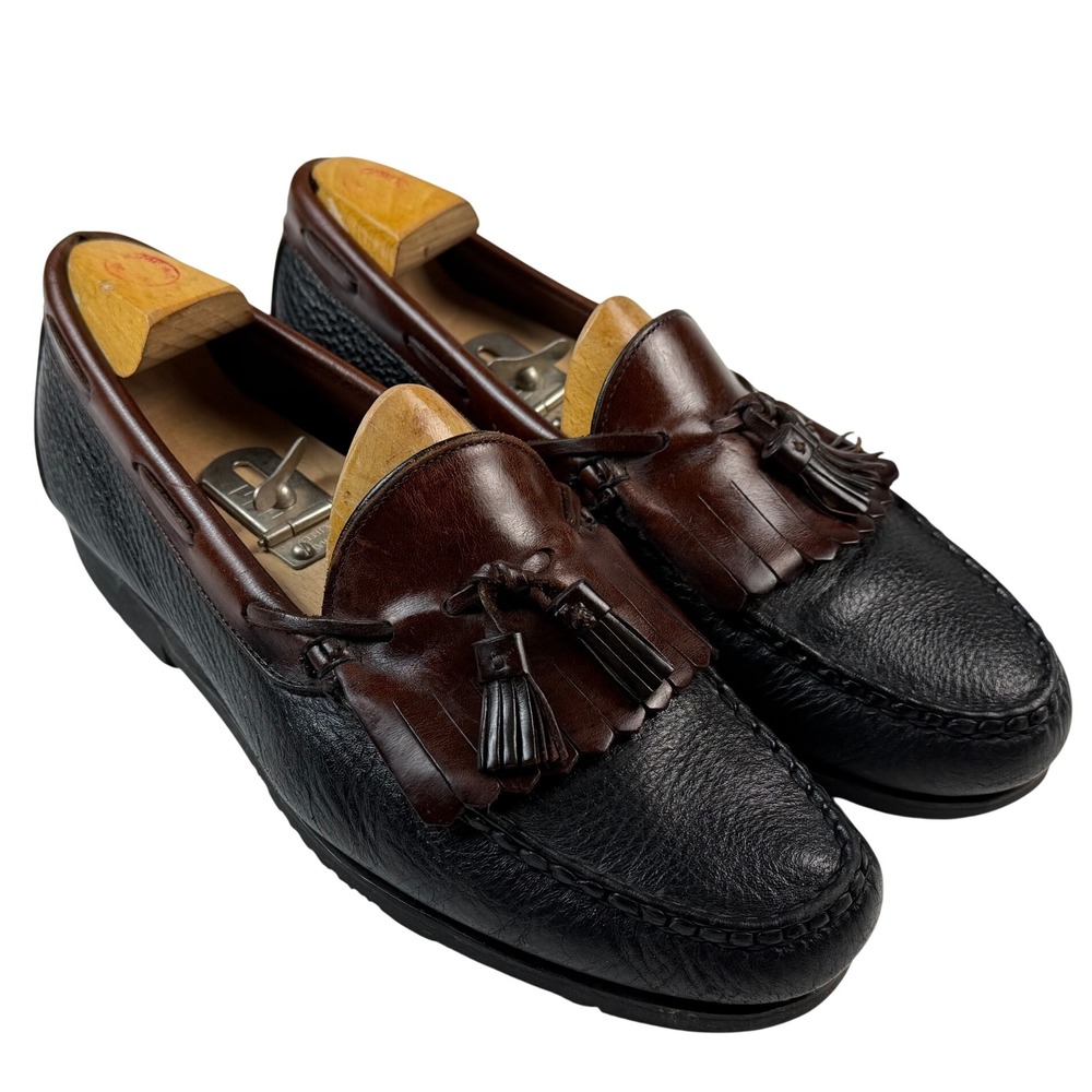 Allen Edmonds Mens 10.5 D Tassel Kiltie Loafers Two Tone Black Brown 42250 USA